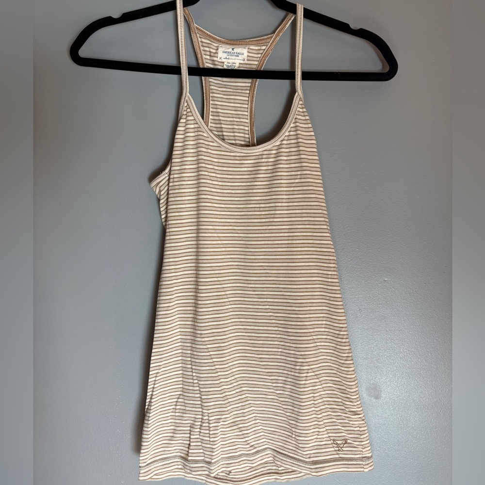 American Eagle Beige and Cream Striped Top - M - minimalist layer